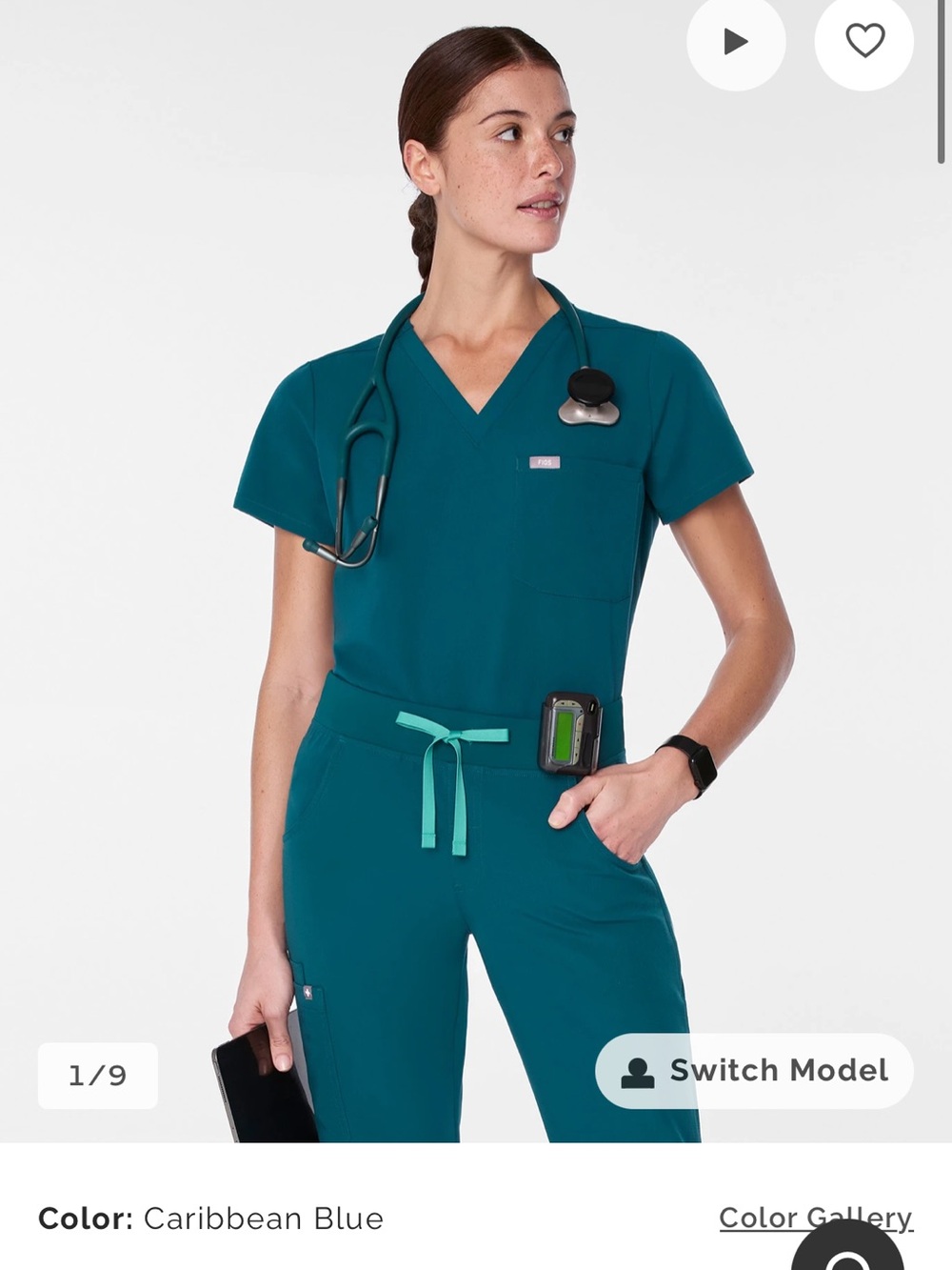 Figs Caribbean Blue V-Neck Scrub Top
